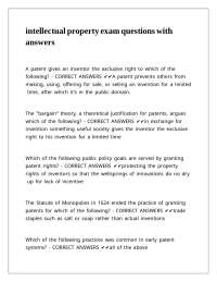 Intellectual Property Law Exam Questions and Answers: Patents and Copyrights