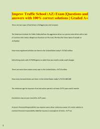 Improv Traffic School (AZ) Exam |Questions and  answers with 100% correct solutions | Grad