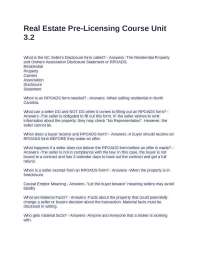 Real Estate Pre-Licensing Course Unit 3.2 Questions and Correct Answers