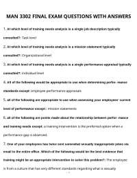 MAN 3302: Exam Questions and Answers on Training and Compensation