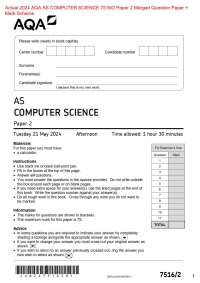 2024 AQA AS COMPUTER SCIENCE 7516/2 Paper 2 Merged Question Paper +  Mark Scheme Actual 20