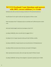 NCCCO Overhead Crane Questions and answers  with 100% correct solutions | A+ Grade Overhea