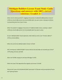 Michigan Builders License Exam Study Guide |Questions and answers with 100% correct  solut