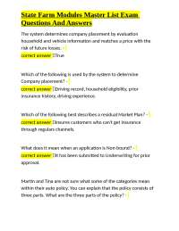 State Farm Modules Master List Exam Questions And Answers