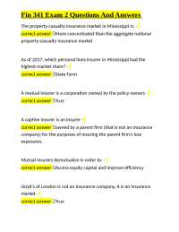 Finance 341 Exam Prep: Insurance Market Questions and Answers