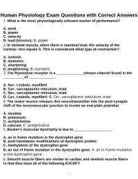 Human Physiology Exam Questions with Correct Answers