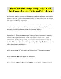 Secure Software Design Study Guide - C706 Questions and Answers with Verified Solutions Co
