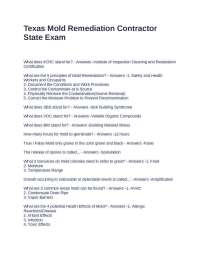 Texas Mold Remediation Contractor State Exam Questions With 100% Correct Answers