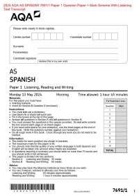 2024 AQA AS SPANISH 7691/1 Paper 1 Question Paper + Mark Scheme With Listening  Test Trans