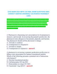CPJE EXAM 2025 WITH 230 REAL EXAM QUESTIONS AND  CORRECT VERIFIED ANSWERS/ CALIFORNIA PHAR
