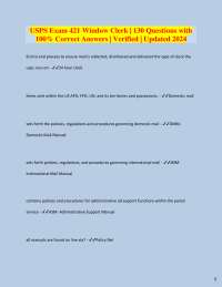USPS Exam 421 Window Clerk | 130 Questions with  100% Correct Answers | Verified | Updated
