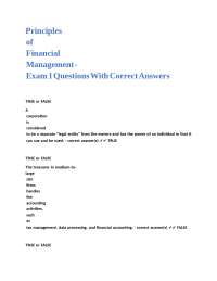 Financial Management Exam 1: Questions and Answers