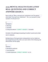 2025 Mental Health Exam – Latest Real Questions and Correct Answers (Grade A Verified Cont