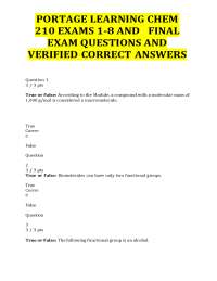 PORTAGE LEARNING CHEM 210 EXAMS 1-8 AND FINAL EXAM QUESTIONS AND VERIFIED CORRECT ANSWERS