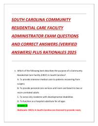 SOUTH CAROLINA COMMUNITY  RESIDENTIAL CARE FACILITY  ADMINISTRATOR EXAM QUESTIONS  AND COR