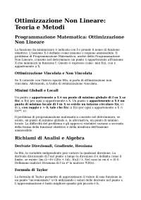 Riassunto, Programmazione Matematica: Ottimizzazione e Metodi di Soluzione