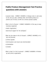 Publix Produce Management Test Practice questions with answers