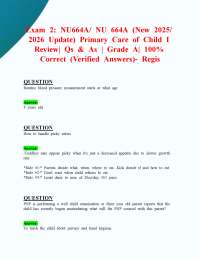 Exam 2: NU664A/ NU 664A (New 2025/ 2026 Update) Review |  Qs & As| 100% Correct- Regis