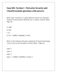 Sans 401 Section 1 - Networks Security and Cloud Essentials questions with answers