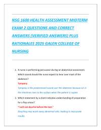 NSG 1600 HEALTH ASSESSMENT MIDTERM  EXAM 2 QUESTIONS AND CORRECT  ANSWERS (VERIFIED ANSWER