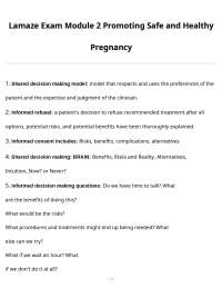 Lamaze Exam Module 2 Promoting Safe and Healthy Pregnancy