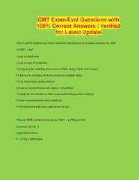 CMT Final Exam Study Guide with 100% Correct Answers | Verified for Latest Update