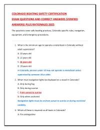 COLORADO BOATING SAFETY CERTIFICATION  EXAM QUESTIONS AND CORRECT ANSWERS (VERIFIED  ANSWE