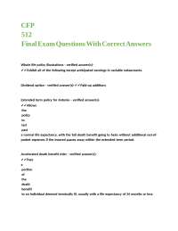 CFP 512 Final Exam Questions With Correct Answers