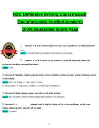 NSC Defensive Driving Course Exaṁ tested questions with revised correct answers, a+ guar