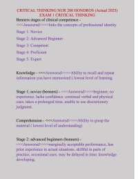 Critical thinking nur 200 Hondros, 200 exam 1 critical thinking 2025/2026 Questions With C