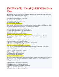 KNOWN NERC EXAM QUESTIONS: From Class