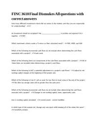 Finance Final Exam Questions and Answers: Investment and Capital Budgeting