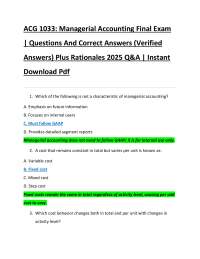 Managerial Accounting Final Exam Q&A: Comprehensive Review