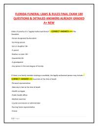 FLORIDA FUNERAL LAWS & RULES FINAL EXAM 180  QUESTIONS & DETAILED ANSWERS ALREADY GRADED