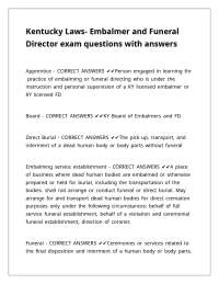 Kentucky Embalmer and Funeral Director Exam Q&A