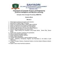 Computer Vision & Image Processing: Question Bank