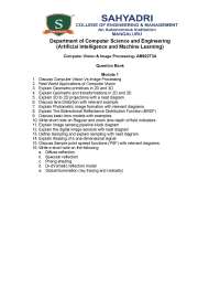 Computer Vision and Image Processing: Question Bank