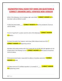 HAZWOPER FINAL EXAM TEST BANK 230 QUESTIONS &  CORRECT ANSWERS (WELL VERIFIED) NEW VERSION