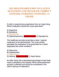 2025 HESI PHARM II BSN 315 LATEST QUESTIONS AND DETAILED CORRECT ANSWERS (VERIFIED ANSWERS