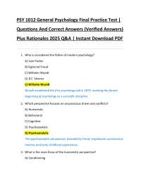 PSY 1012 General Psychology Final Practice Test |  Questions And Correct Answers (Verified