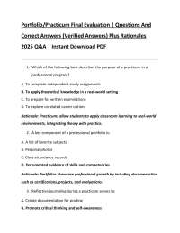 Portfolio/Practicum Final Evaluation | Questions And  Correct Answers (Verified Answers) P