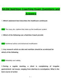NASM Nutrition Coaching Exam tested questions with revised correct answers, a+ guarantee