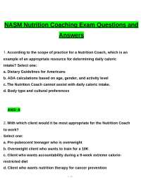 NASM Nutrition Coaching Exam tested questions with revised correct answers, a+ guarantee