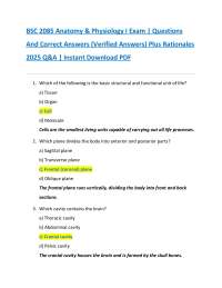 BSC 2085 Anatomy & Physiology I Exam | Questions  And Correct Answers (Verified Answers) P