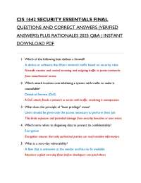 CIS 1642 SECURITY ESSENTIALS FINAL QUESTIONS AND CORRECT ANSWERS (VERIFIED  ANSWERS) PLUS