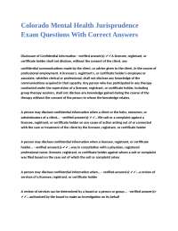 Colorado Mental Health Jurisprudence Exam Questions With Correct Answers.