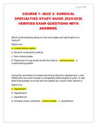 COURSE 1- QUIZ 2- SURGICAL  SPECIALTIES STUDY GUIDE 2025/2026  VERIFIED EXAM
