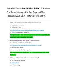 ENC 1102 English Composition II Final | Questions  And Correct Answers (Verified Answers)