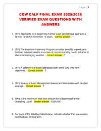 COW CALF FINAL EXAM 2025/2026  VERIFIED EXAM QUESTIONS WITH  ANSWERS