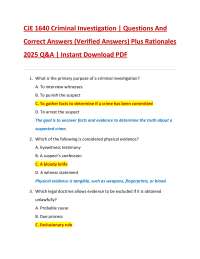 CJE 1640 Criminal Investigation | Questions And  Correct Answers (Verified Answers) Plus R